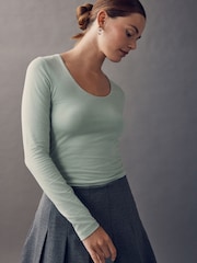 Forest Green Scoop Neck Long Sleeve Top - Image 1 of 8