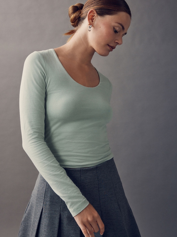Forest Green Scoop Neck Long Sleeve Top - Image 1 of 8