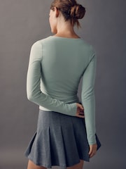 Forest Green Scoop Neck Long Sleeve Top - Image 4 of 8