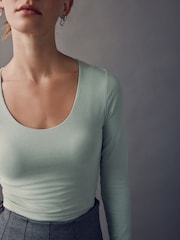 Forest Green Scoop Neck Long Sleeve Top - Image 5 of 8