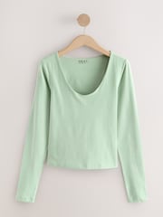 Forest Green Scoop Neck Long Sleeve Top - Image 6 of 8