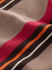 Mocha Brown Stripe Rib Roll Neck Long Sleeve Top - Image 3 of 3