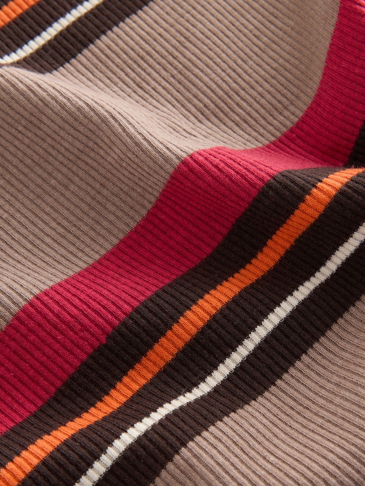 Mocha Brown Stripe Rib Roll Neck Long Sleeve Top - Image 3 of 3