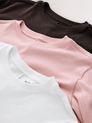 Pink/Cream/Brown Interlock Long Sleeve Crew Neck T-Shirts 3 Pack - Image 5 of 12