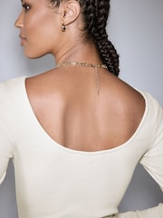 Ecru Long Sleeve Scoop Back Bodysuit - Image 5 of 9