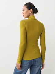 Olive Green High Neck Long Sleeve Top with TENCEL™ Lyocell - Image 2 of 8