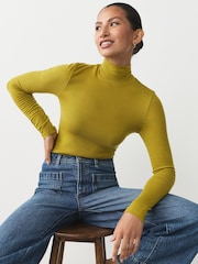 Olive Green High Neck Long Sleeve Top with TENCEL™ Lyocell - Image 3 of 8