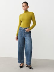 Olive Green High Neck Long Sleeve Top with TENCEL™ Lyocell - Image 4 of 8