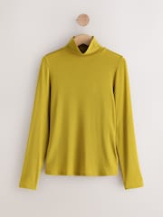 Olive Green High Neck Long Sleeve Top with TENCEL™ Lyocell - Image 6 of 8