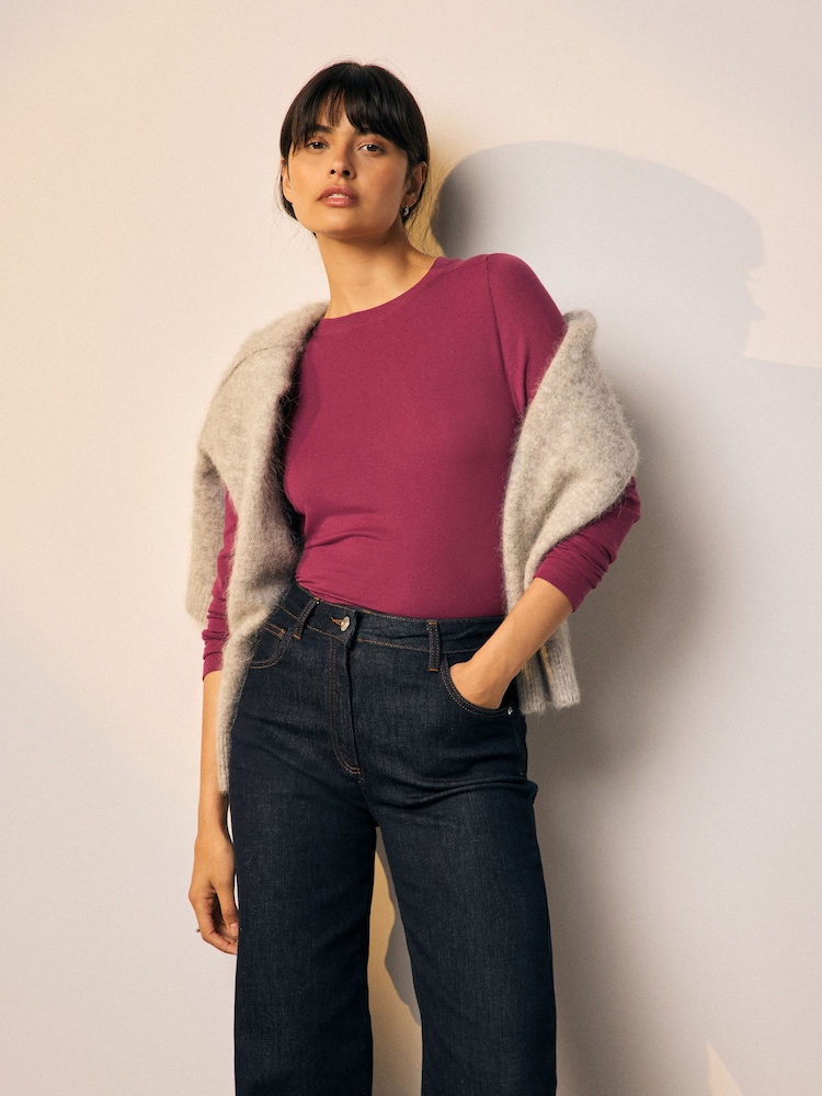Vermelho cereja - Soft Touch Lightweight Ribbed Long Sleeve T-Shirt with TENCEL™ Lyocell - Imagem 2 de 9