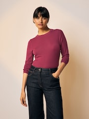 Vermelho cereja - Soft Touch Lightweight Ribbed Long Sleeve T-Shirt with TENCEL™ Lyocell - Imagem 4 de 9