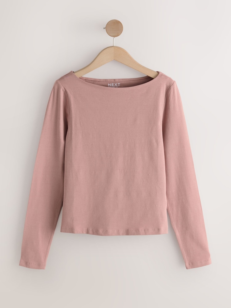 Pink Long Sleeve Boat Neck T-Shirt - Image 1 of 3