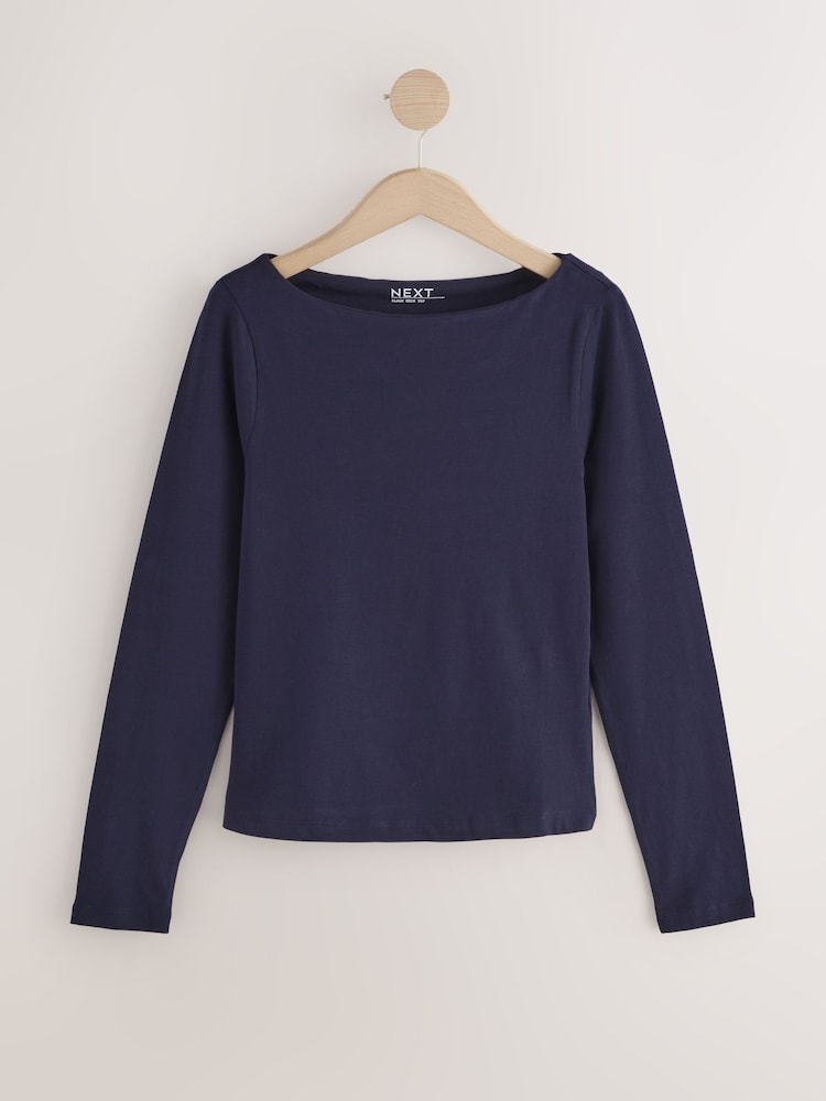 Navy Long Sleeve Boat Neck T-Shirt - Image 1 of 3 Navy Long Sleeve Boat Neck T-Shirt - Image 1 of 3