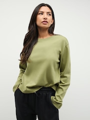 Verde oliva - Interlock Long Sleeve Crew Neck T-Shirt - Imagem 1 de 8