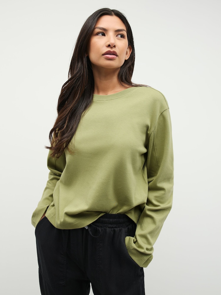 Verde oliva - Interlock Long Sleeve Crew Neck T-Shirt - Imagem 1 de 8