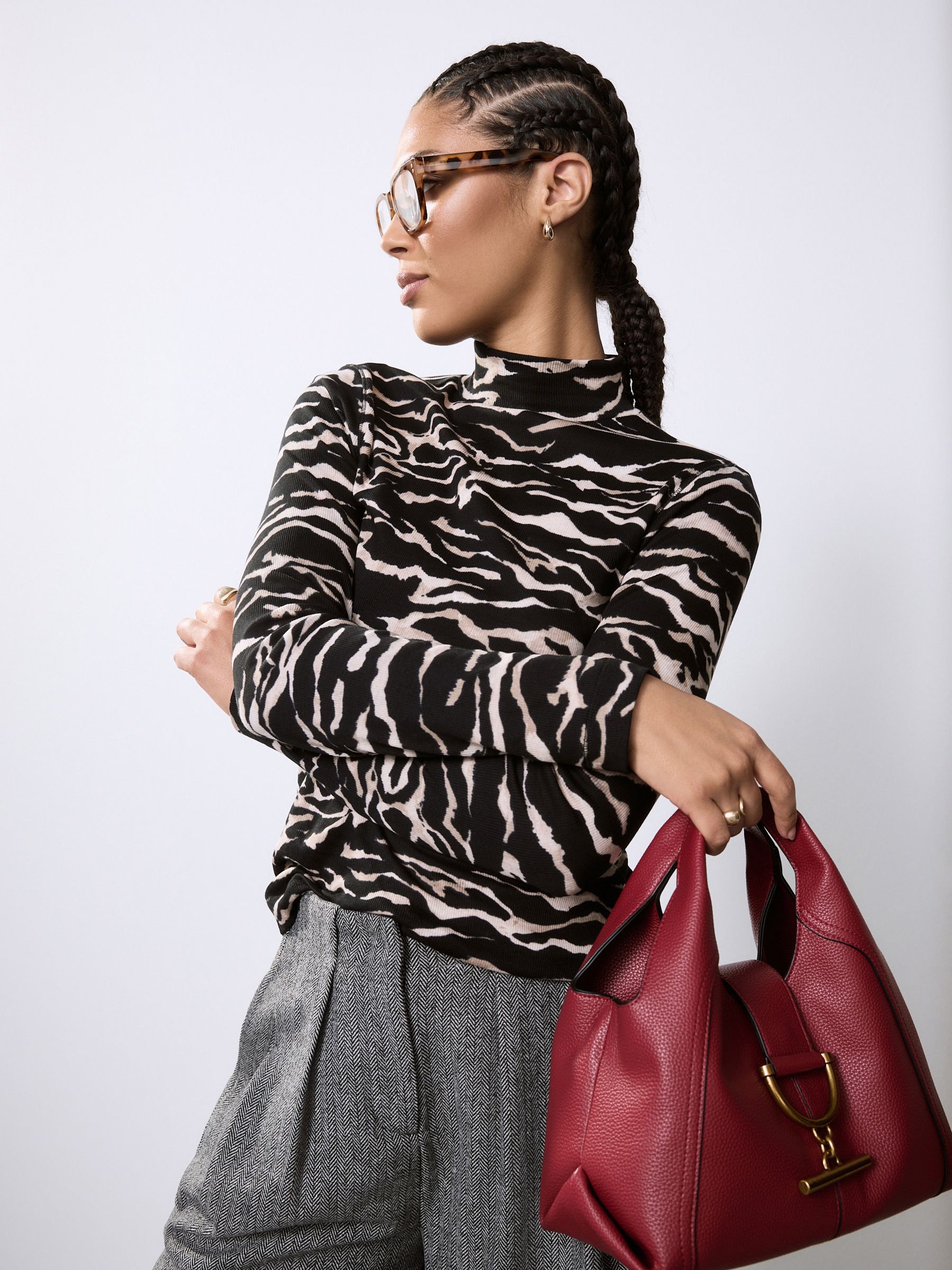 Buy Zebra Ribbed High Neck Long Sleeve T-Shirt from Next USA
