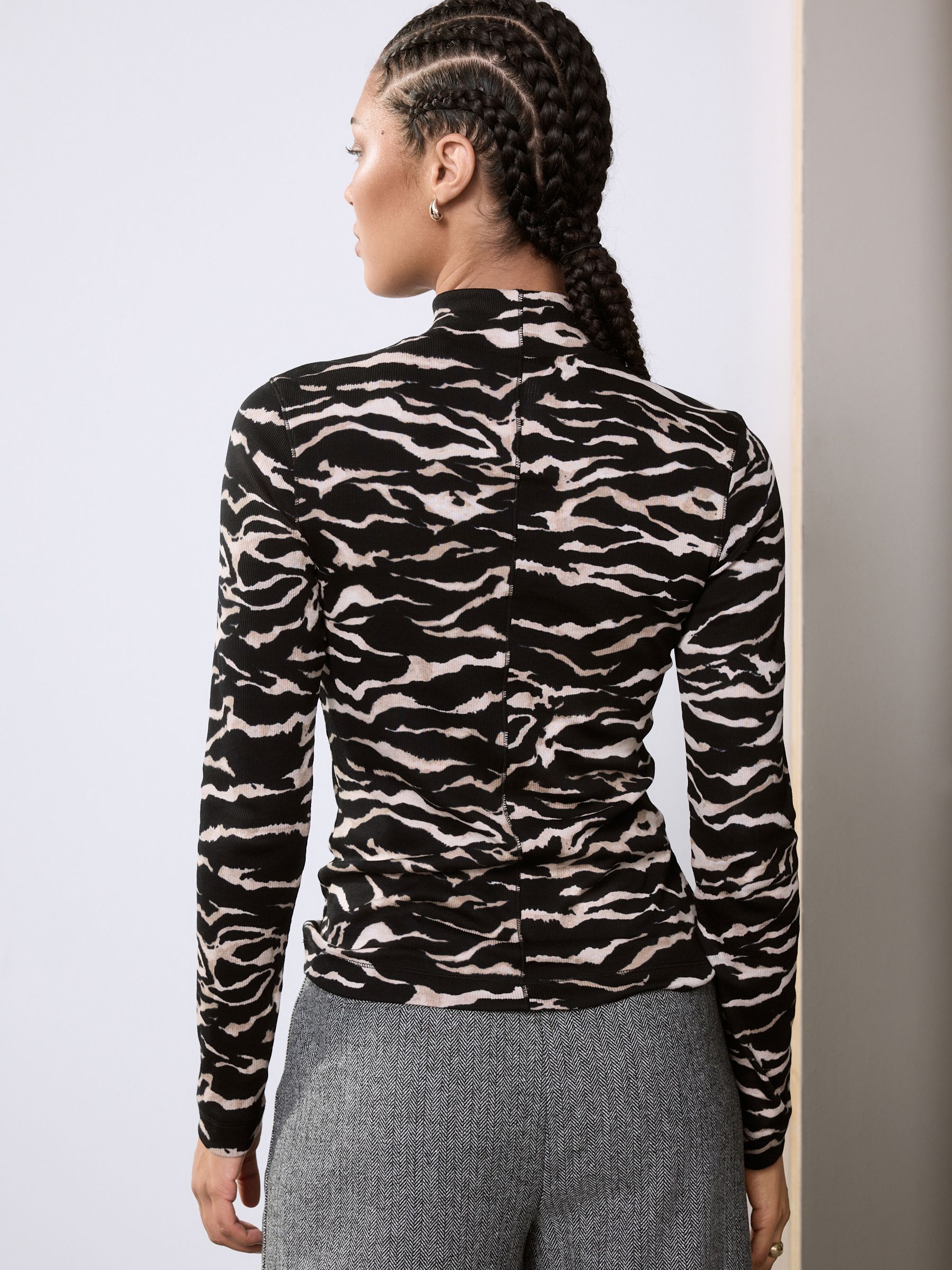 Buy Zebra Ribbed High Neck Long Sleeve T-Shirt from Next USA