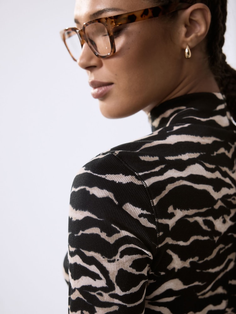Zebra Ribbed Roll Neck Long Sleeve T-Shirt - Image 5 of 5