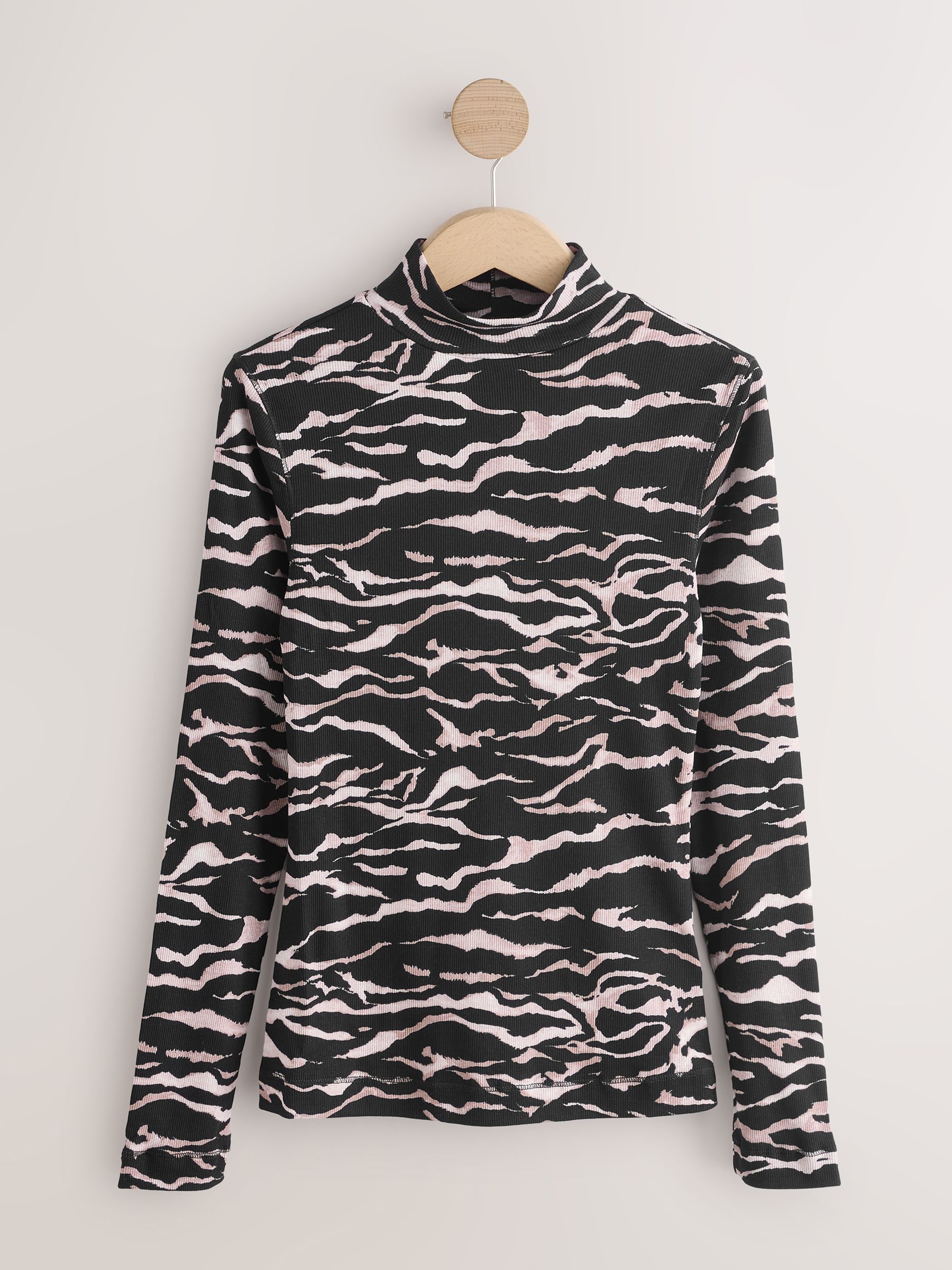 Buy Zebra Ribbed High Neck Long Sleeve T-Shirt from Next USA