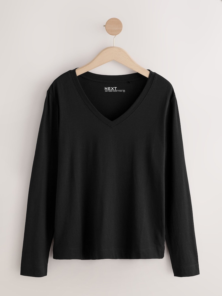 Black Cotton Modal Blend Slouch Long Sleeve T-Shirt - Image 1 of 3 Black Cotton Modal Blend Slouch Long Sleeve T-Shirt - Image 1 of 3