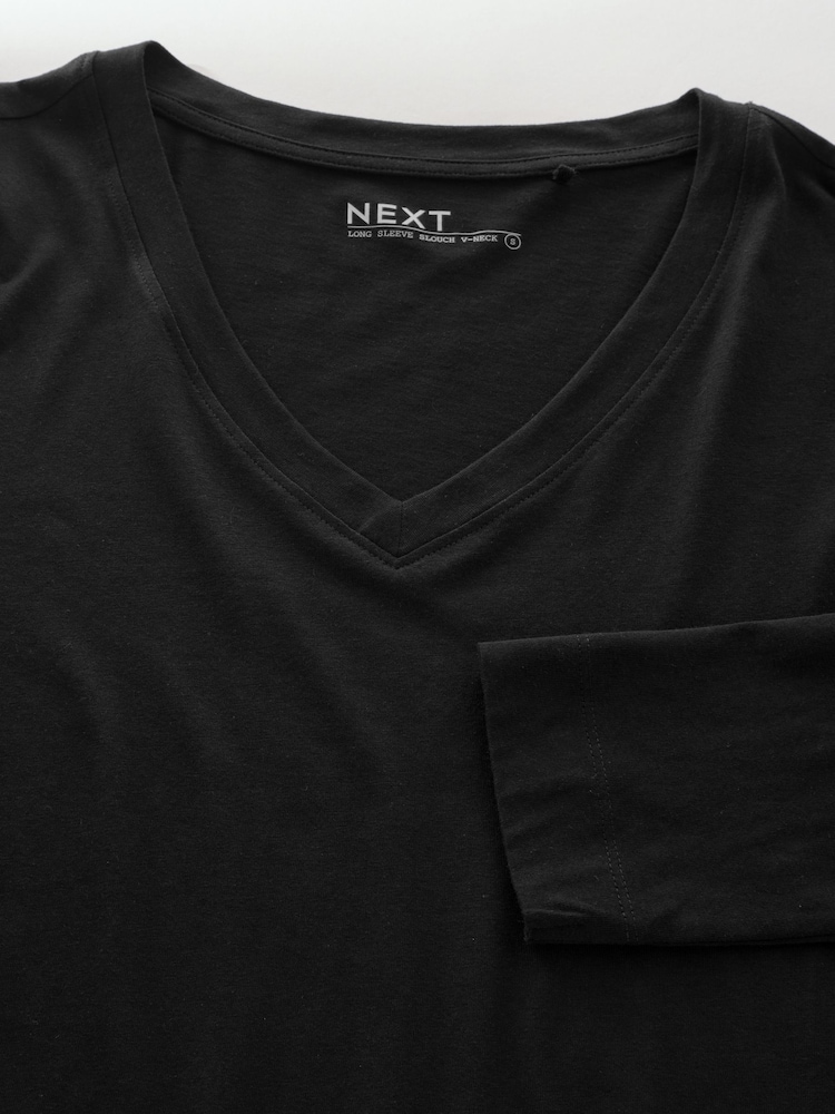 Black Cotton Modal Blend Slouch Long Sleeve T-Shirt - Image 2 of 3 Black Cotton Modal Blend Slouch Long Sleeve T-Shirt - Image 2 of 3