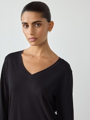 Noir - T-shirt en coton Mélange manches longues souple - Image 4 de 7