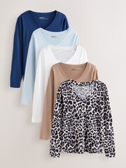 Multi Animal Multi 5 Pack Cotton Modal Blend Slouch Long Sleeve V-Neck T-Shirt - Image 1 of 12