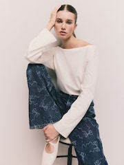 Ecru Long Sleeve Boat Neck T-Shirt - Image 1 of 5
