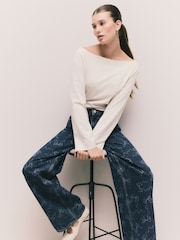 Ecru Long Sleeve Boat Neck T-Shirt - Image 2 of 5