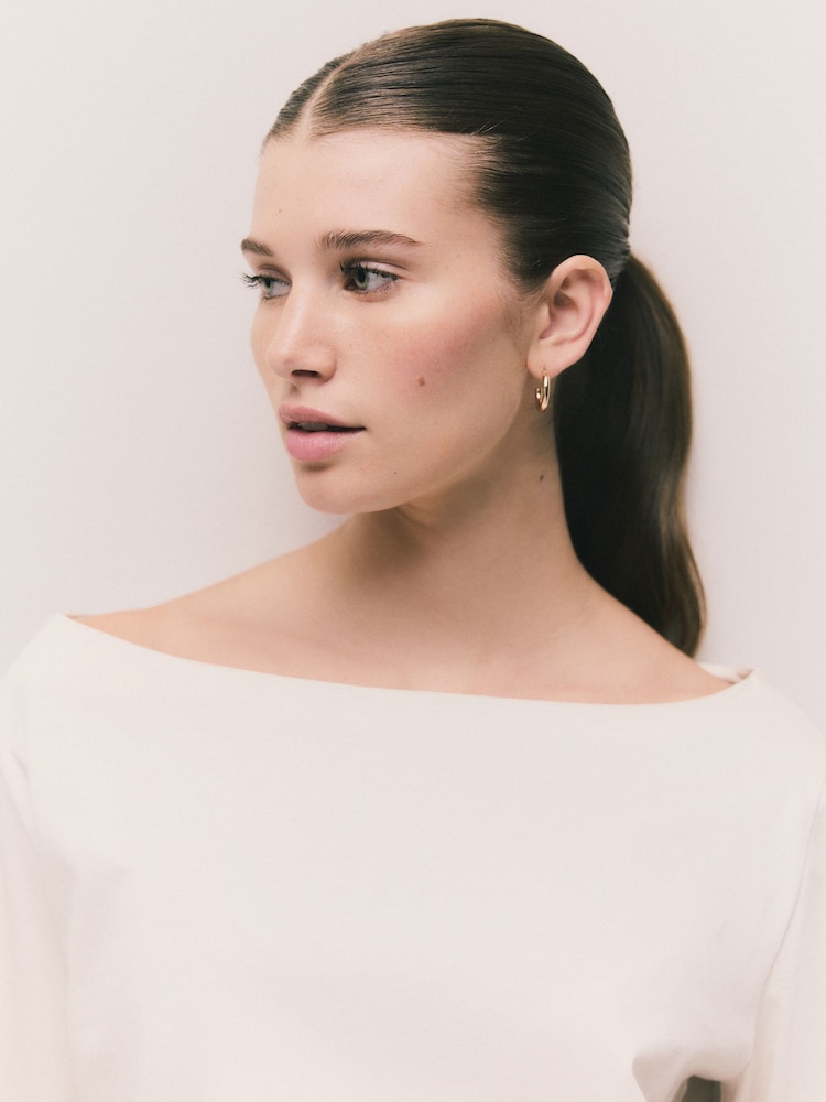 Ecru Long Sleeve Boat Neck T-Shirt - Image 5 of 5