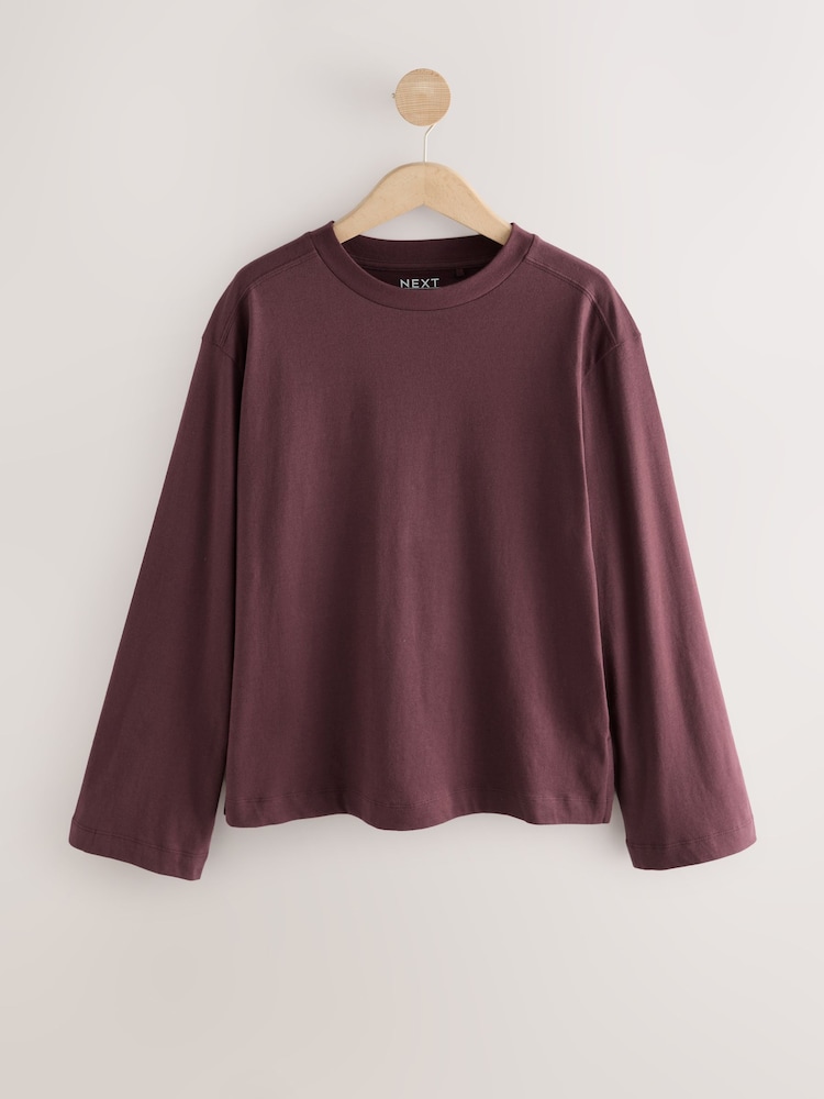 Castanho - Relaxed Long Sleeve Crew Neck T-Shirt - Imagem 1 de 3
