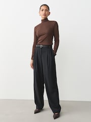 Chocolate Brown Ribbed Roll Neck Long Sleeve T-Shirt - Image 3 of 8