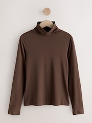 Chocolate Brown Ribbed Roll Neck Long Sleeve T-Shirt - Image 6 of 8