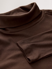 Chocolate Brown Ribbed Roll Neck Long Sleeve T-Shirt - Image 8 of 8