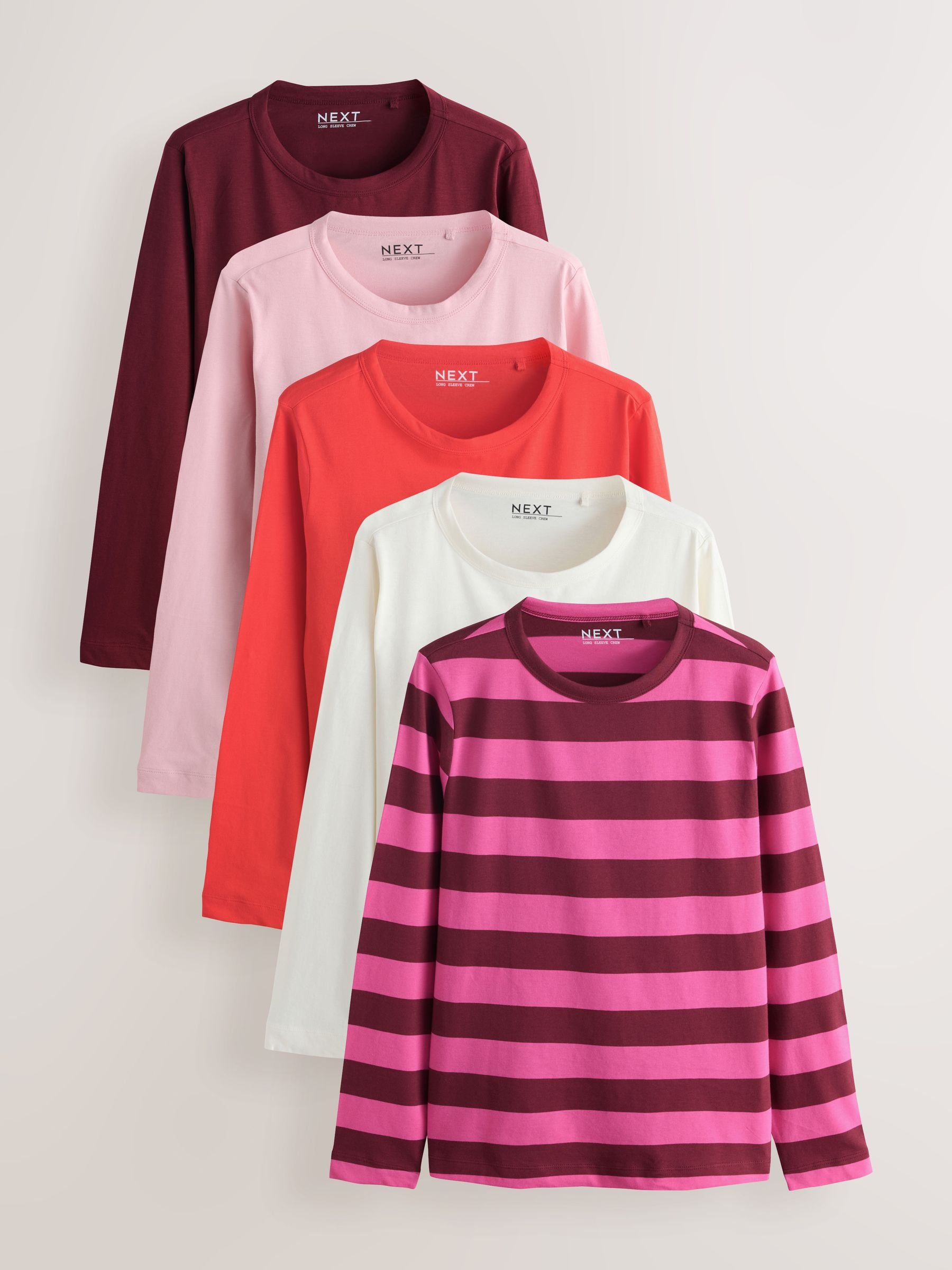 Buy Pink 100% Cotton Long Sleeve T-Shirts 5 Pack from Next South
