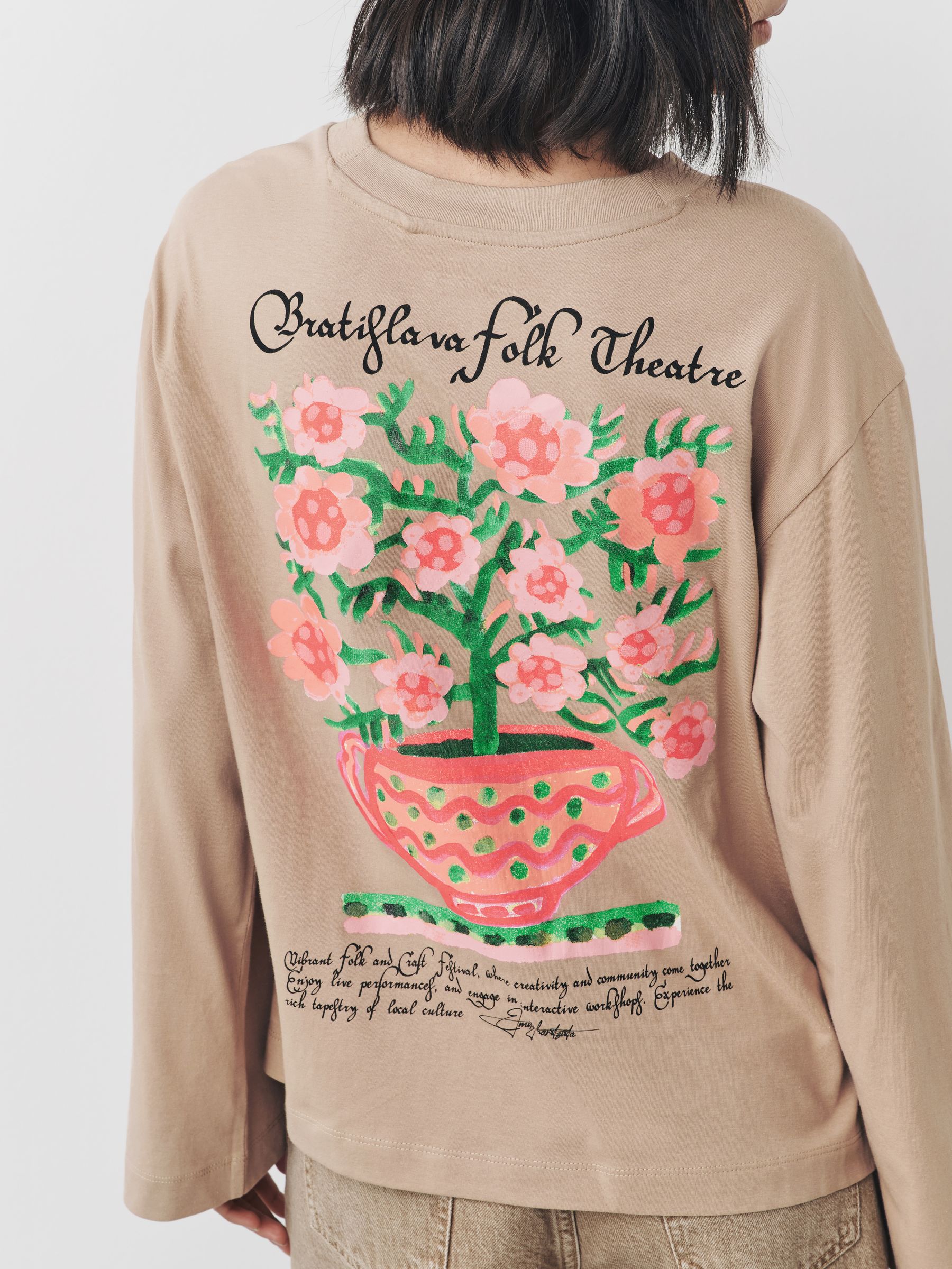 Buy Mocha Brown Graphic Long Sleeve Relaxed T-Shirt from the Next