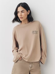 Mocha Brown Graphic Long Sleeve Relaxed T-Shirt - Image 1 of 9