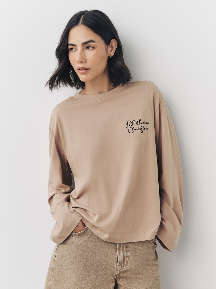 Mocha Brown Graphic Long Sleeve Relaxed T-Shirt - Image 1 of 9