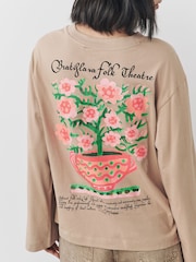 Mocha Brown Graphic Long Sleeve Relaxed T-Shirt - Image 2 of 9