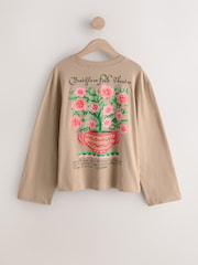 Mocha Brown Graphic Long Sleeve Relaxed T-Shirt - Image 7 of 9