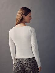 Ecru Scoop Neck Long Sleeve Top - Image 4 of 5