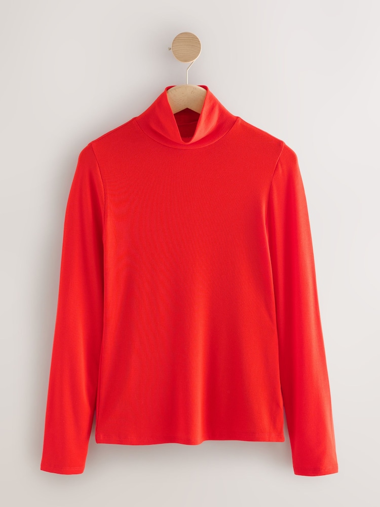 Cherry Red High Neck Long Sleeve Top with TENCEL™ Lyocell - Image 1 of 3
