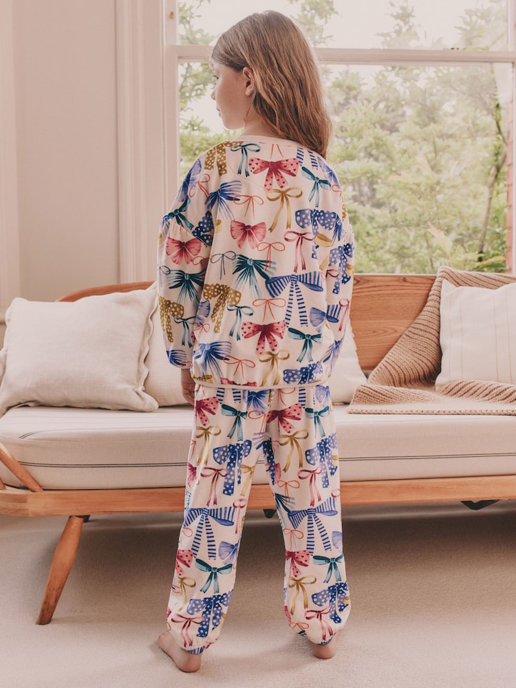 Multi Bow Print Cosy Fleece Pyjamas (9mths-16yrs) - Image 2 of 8 Multi Bow Print Cosy Fleece Pyjamas (9mths-16yrs) - Image 2 of 8