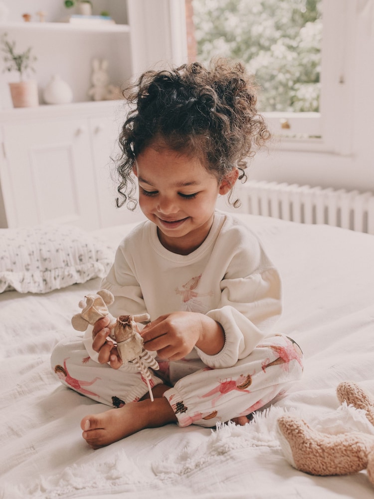 Ecru/Pink Ballerina Cosy Fleece Pyjamas (9mths-10yrs) - Image 2 of 9