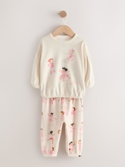 Ecru/Pink Ballerina Cosy Fleece Pyjamas (9mths-10yrs) - Image 6 of 9