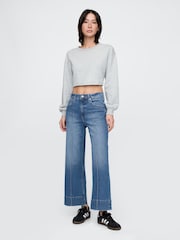 Gap Blue High Waisted Stride Wide Leg Ankle Jeans - Image 4 of 6