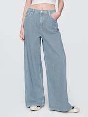 Gap Blue Stripe Mid Rise UltraSoft Baggy Jeans - Image 1 of 6