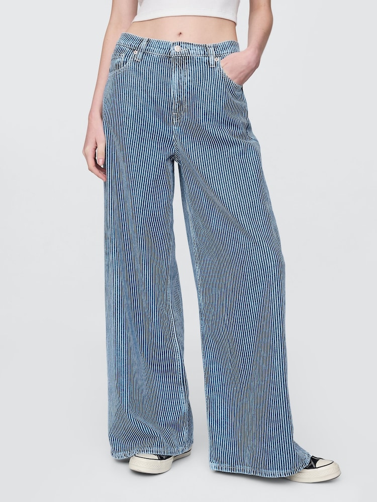 Gap Blue Stripe Mid Rise UltraSoft Baggy Jeans - Image 1 of 6