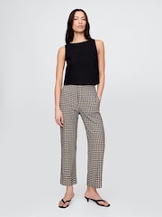 Gap Black & Off White Gingham Straight Leg Heavyweight Linen-Blend Trousers - Image 1 of 11