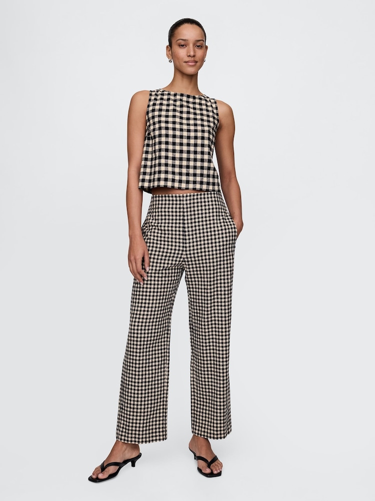 Zwart en off white gingham-ruit - Gap dikke linnen-mix broek - Image 5 of 11